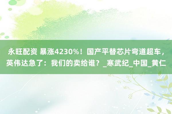永旺配资 暴涨4230%！国产平替芯片弯道超车，英伟达急了：我们的卖给谁？_寒武纪_中国_黄仁